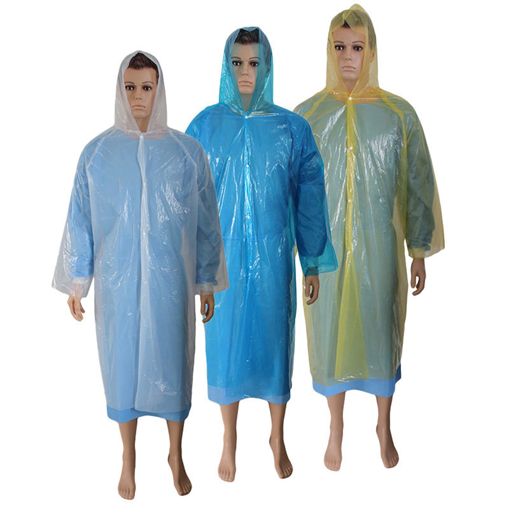 Disposable PE CPE Hooded Rain Coats for Wholesale Supply