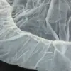 Translucent plastic sheet with elastic edge Close-up of a crumpled translucent white plastic sheet spread across a dark surface, with a gathered elastic edge.