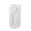 White disposable protective coverall with an attached hood and long sleeves, shown laid flat against a plain white background.